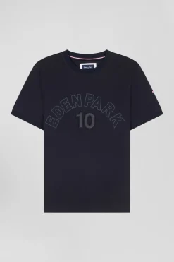 Relaxed navy and sky blue bicolor short-sleeved cotton T-shirt with Eden Park 10 print