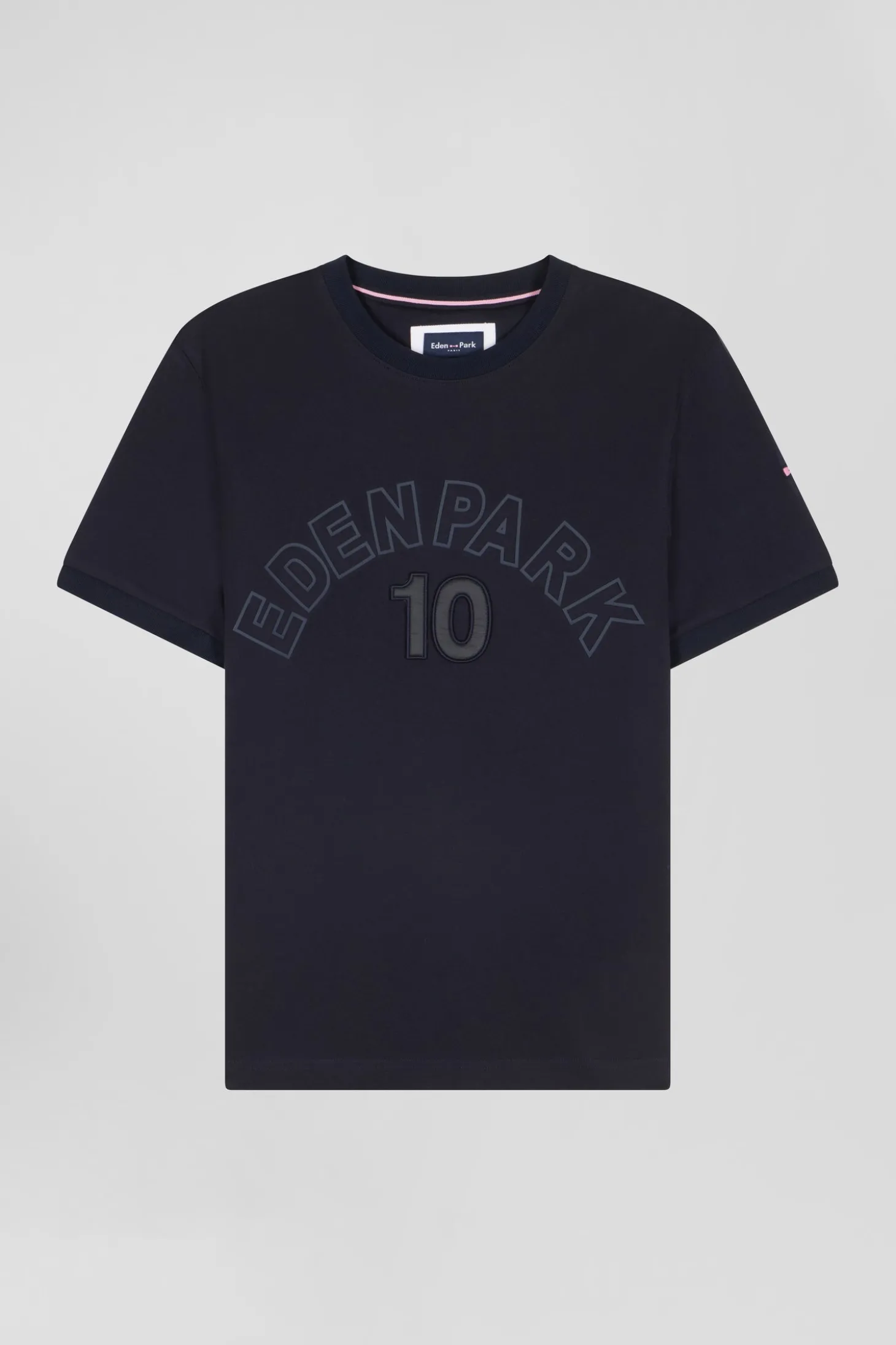 Relaxed navy and sky blue bicolor short-sleeved cotton T-shirt with Eden Park 10 print