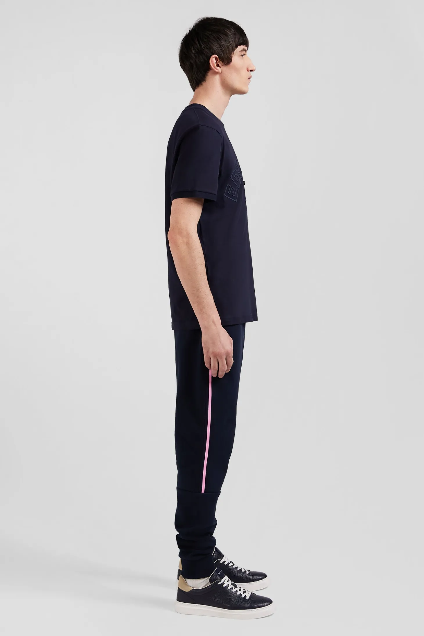 Relaxed navy and sky blue bicolor short-sleeved cotton T-shirt with Eden Park 10 print