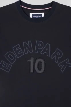 Relaxed navy and sky blue bicolor short-sleeved cotton T-shirt with Eden Park 10 print