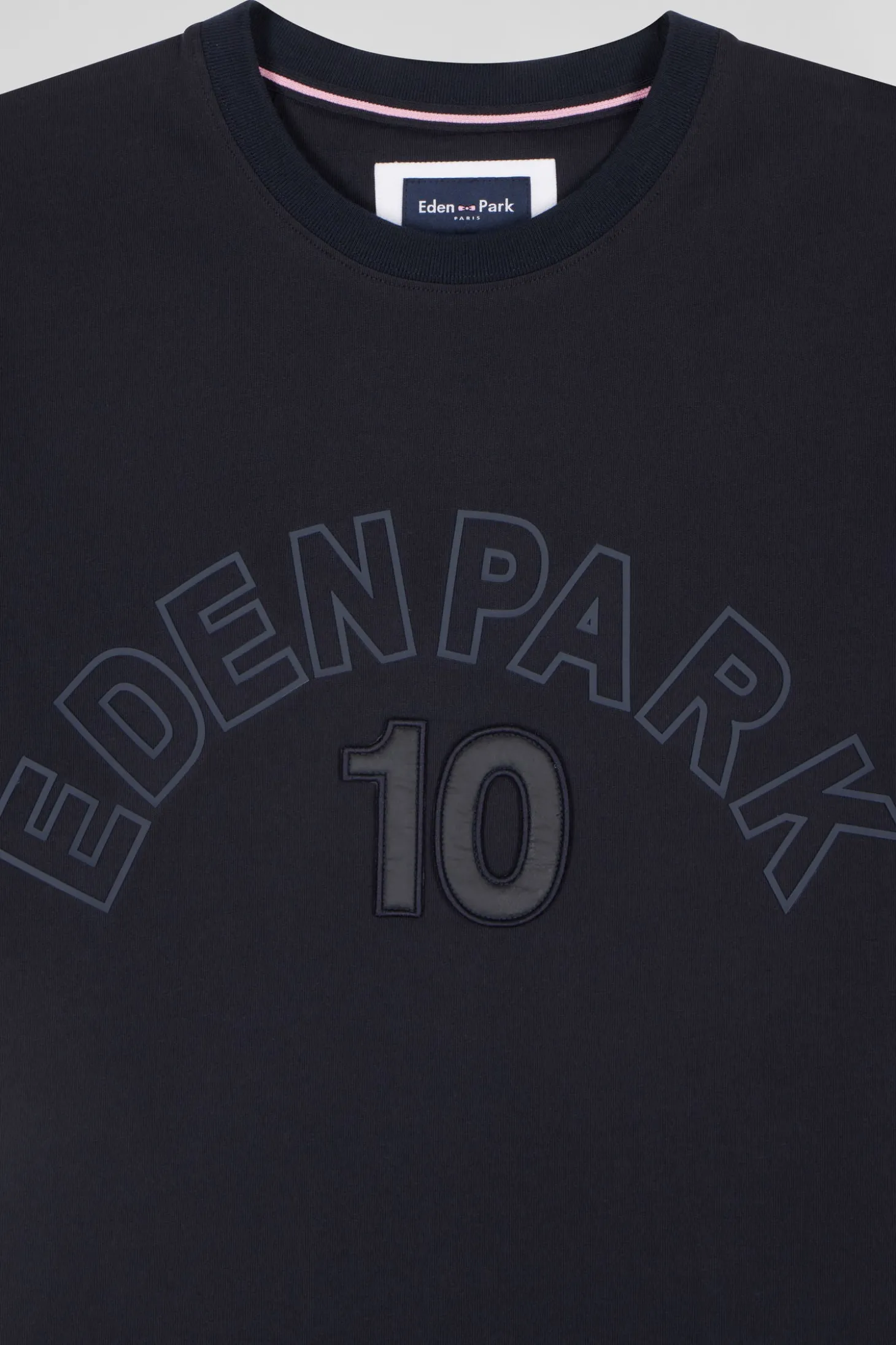 Relaxed navy and sky blue bicolor short-sleeved cotton T-shirt with Eden Park 10 print