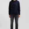 Relaxed navy blue cotton blend hoodie