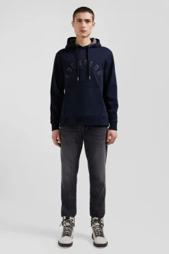 Relaxed navy blue cotton blend hoodie