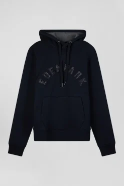 Relaxed navy blue cotton blend hoodie