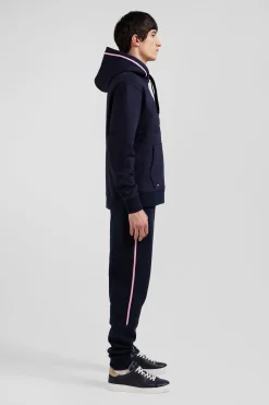 Relaxed navy blue cotton blend hoodie with padded embroidery