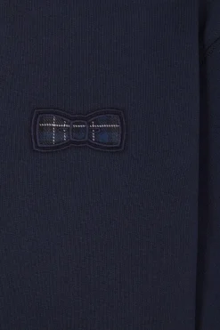 Relaxed navy blue cotton blend sweatshirt with back embroidery and rugby shirt collar