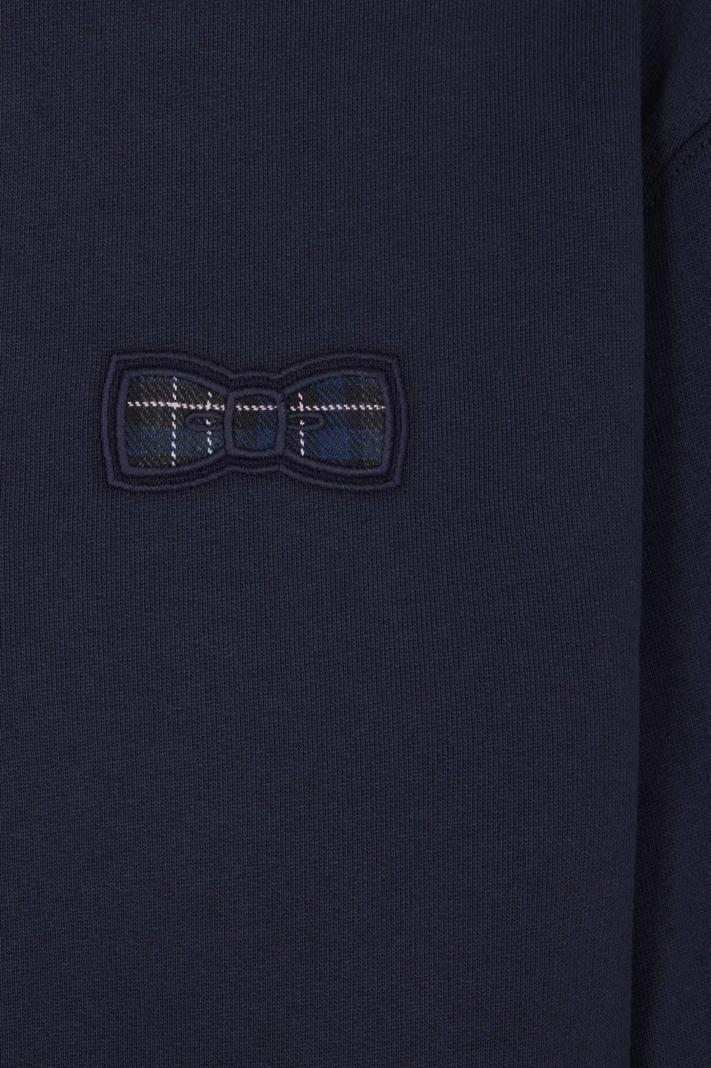 Relaxed navy blue cotton blend sweatshirt with back embroidery and rugby shirt collar