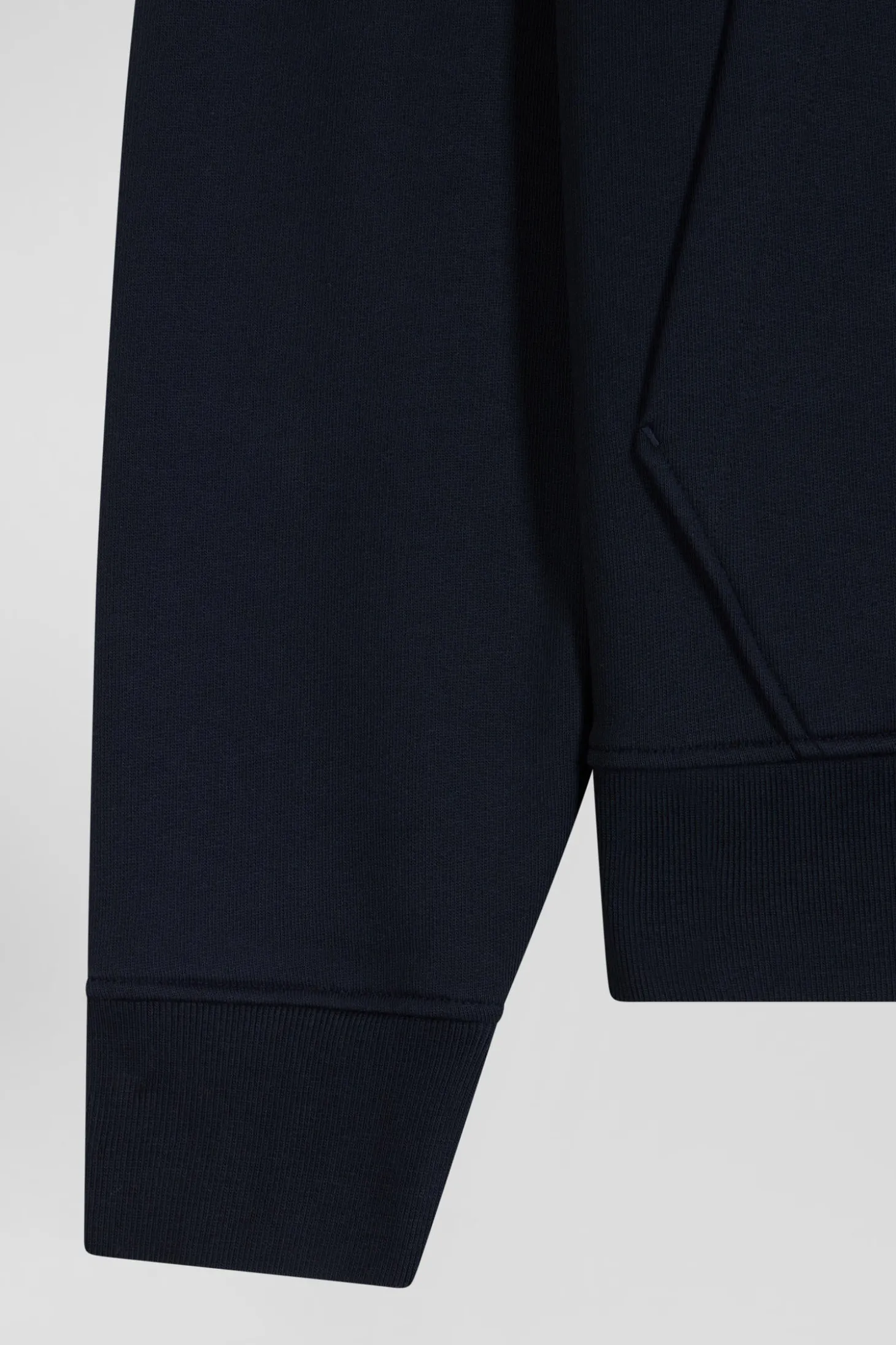 Relaxed navy blue cotton blend sweatshirt with checked patchwork and rugby shirt collar