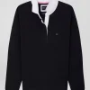 Relaxed navy blue long-sleeved cotton rugby shirt