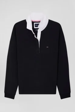 Relaxed navy blue long-sleeved cotton rugby shirt