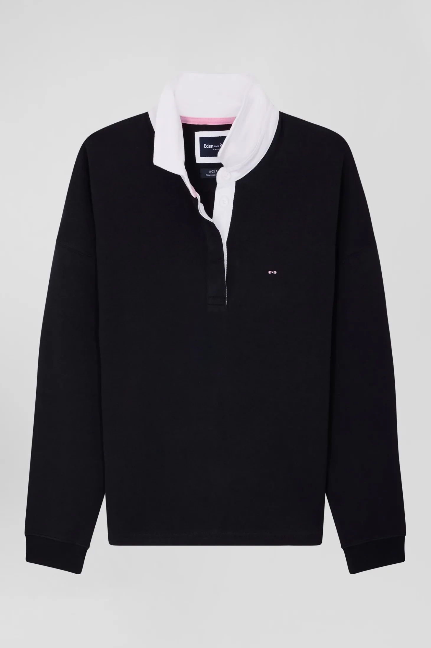 Relaxed navy blue long-sleeved cotton rugby shirt