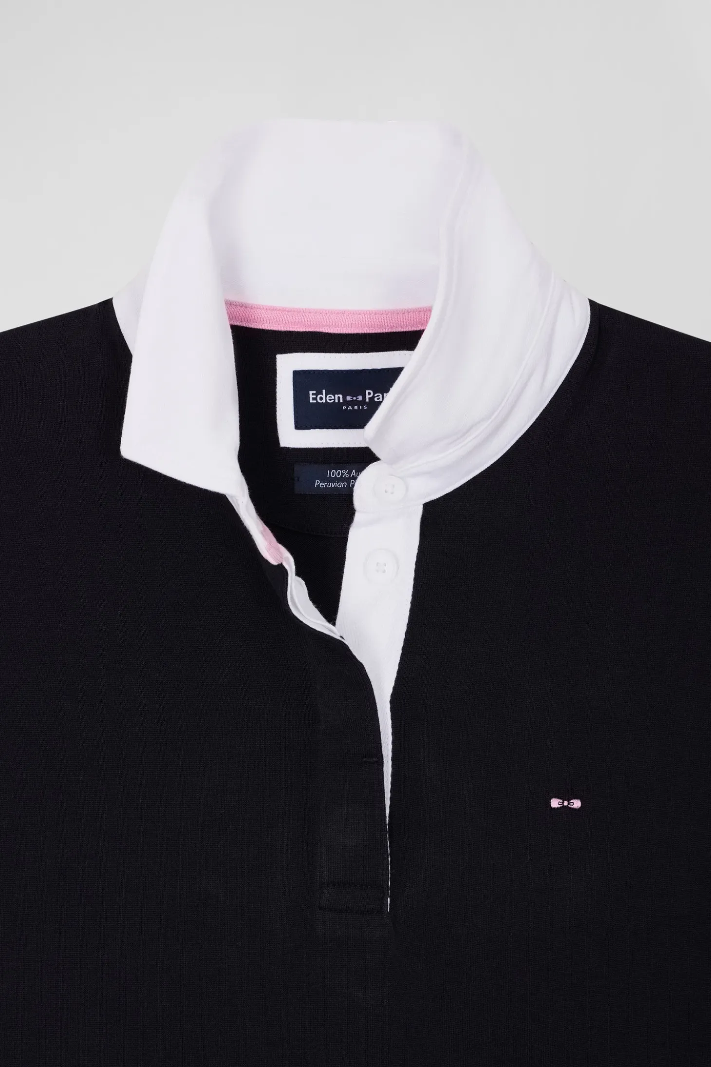 Relaxed navy blue long-sleeved cotton rugby shirt