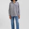 Relaxed navy blue striped cotton shirt