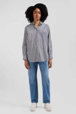 Relaxed navy blue striped cotton shirt