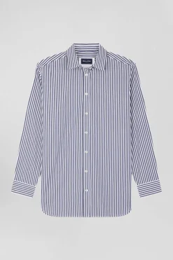 Relaxed navy blue striped cotton shirt