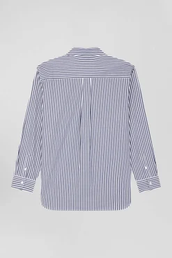 Relaxed navy blue striped cotton shirt