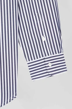 Relaxed navy blue striped cotton shirt