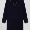 Relaxed navy blue wool and cotton shirt dress