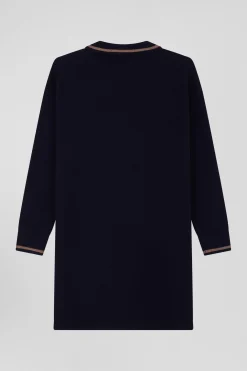 Relaxed navy blue wool and cotton shirt dress