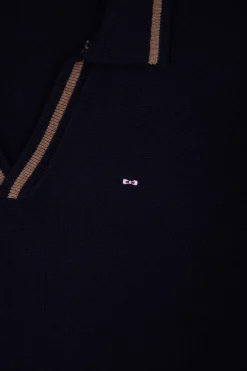 Relaxed navy blue wool and cotton shirt dress