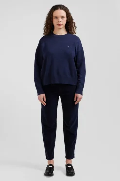 Relaxed navy wool and cotton crew neck jumper