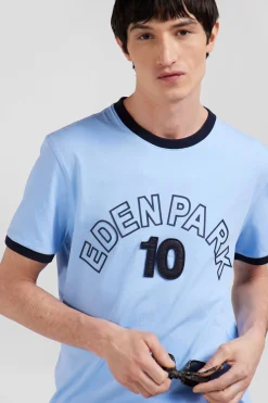 Relaxed sky blue bicolor short-sleeved cotton T-shirt with Eden Park 10 print
