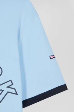 Relaxed sky blue bicolor short-sleeved cotton T-shirt with Eden Park 10 print