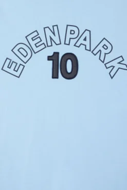 Relaxed sky blue bicolor short-sleeved cotton T-shirt with Eden Park 10 print