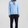 Relaxed sky blue cotton blend hoodie with padded embroidery