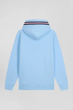 Relaxed sky blue cotton blend hoodie with padded embroidery