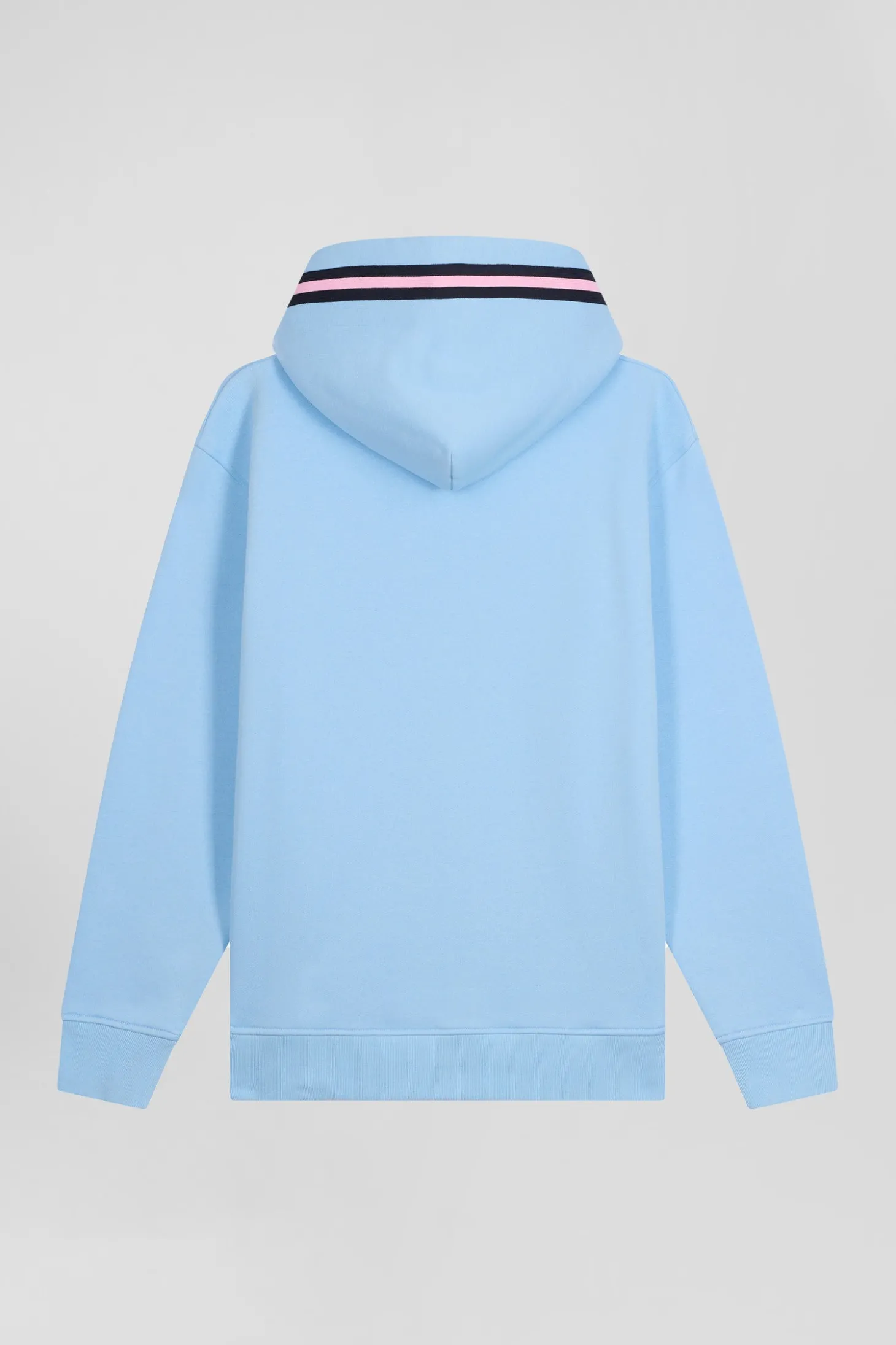 Relaxed sky blue cotton blend hoodie with padded embroidery