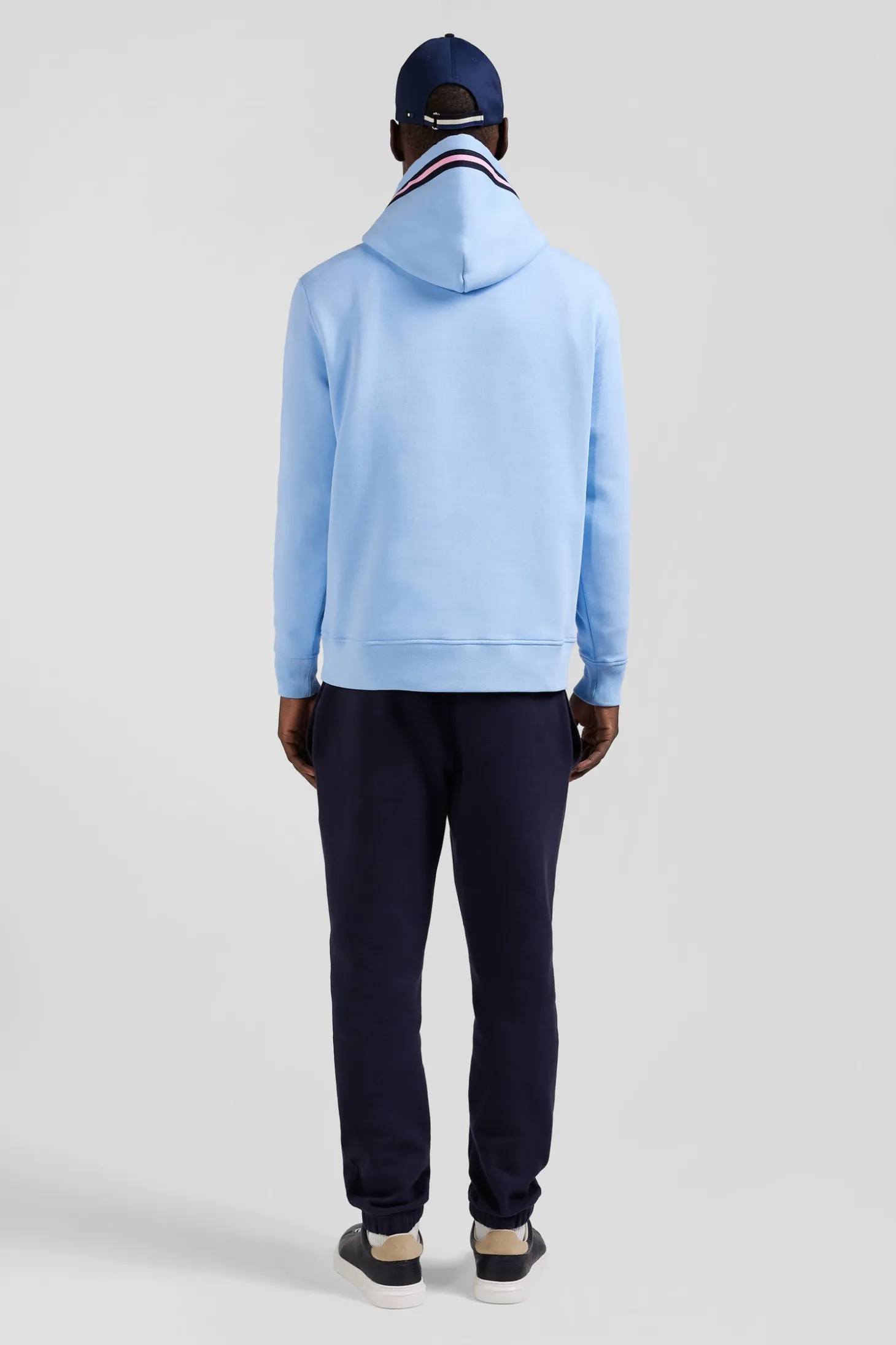Relaxed sky blue cotton blend hoodie with padded embroidery