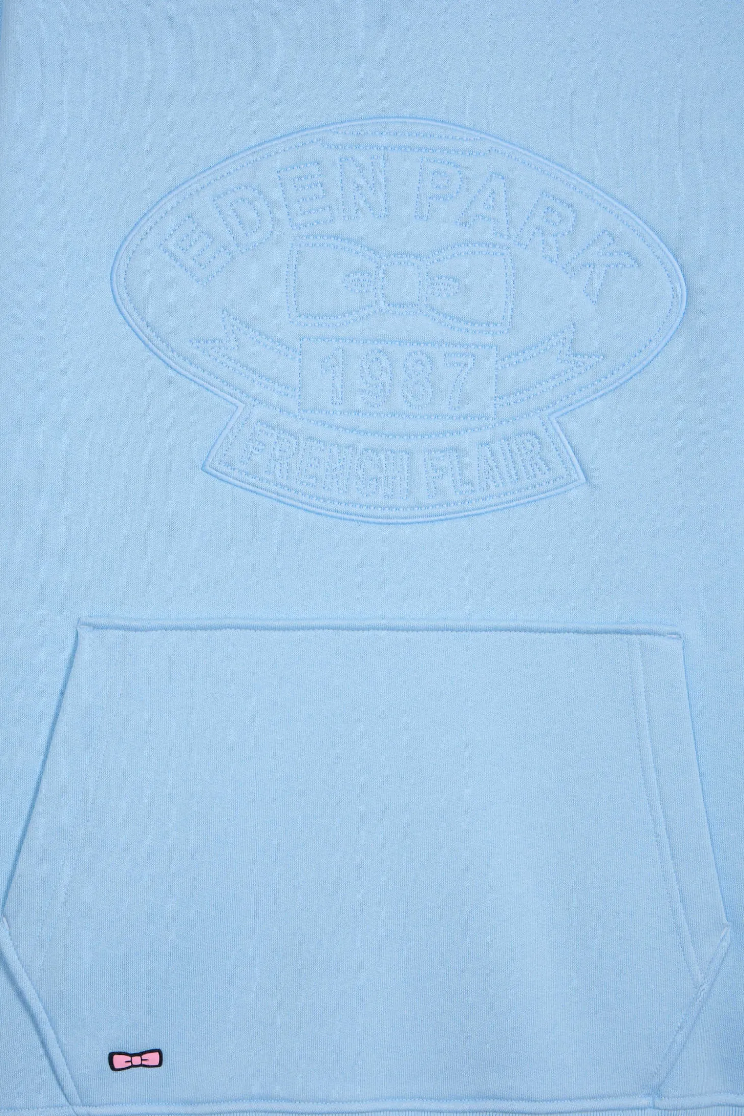 Relaxed sky blue cotton blend hoodie with padded embroidery
