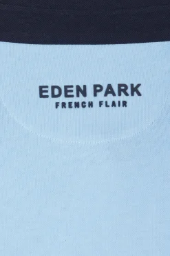 Relaxed sky blue embroidered long-sleeved cotton rugby shirt