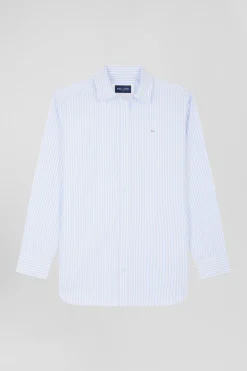 Relaxed sky blue striped cotton shirt