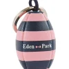 Rugby-striped rubber ball key ring