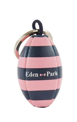 Rugby-striped rubber ball key ring