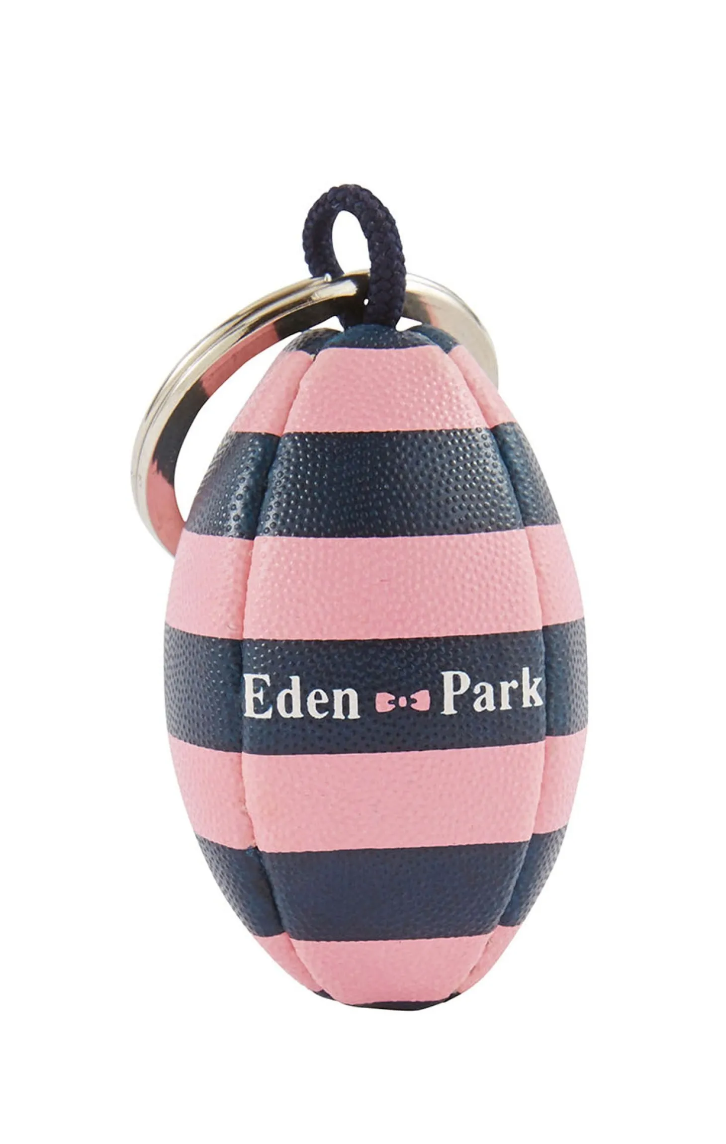 Rugby-striped rubber ball key ring