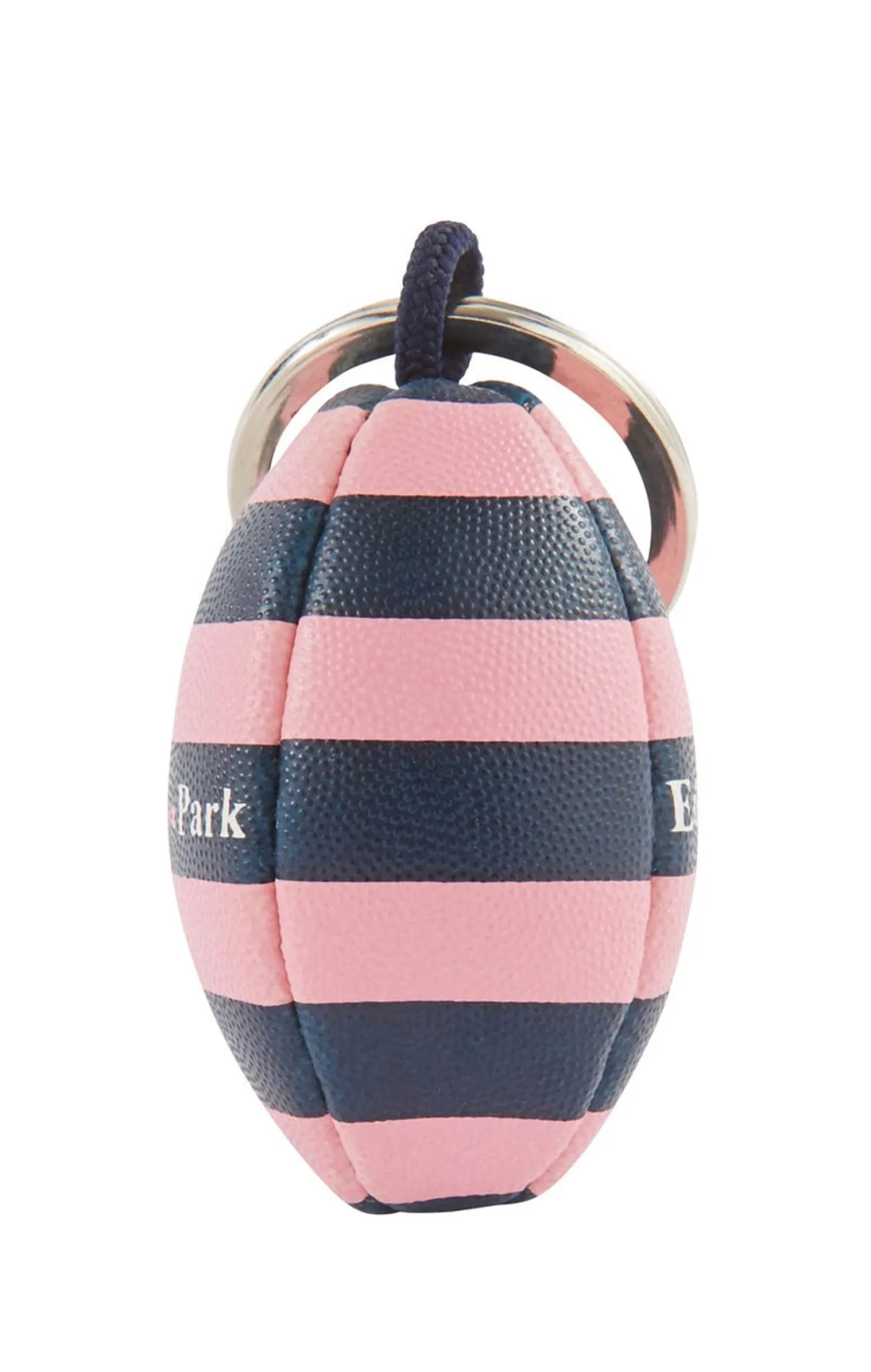 Rugby-striped rubber ball key ring