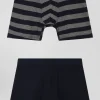 Set of 2 anthracite grey striped and solid stretch cotton boxers