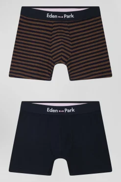 Set of 2 brown and striped stretch cotton boxers