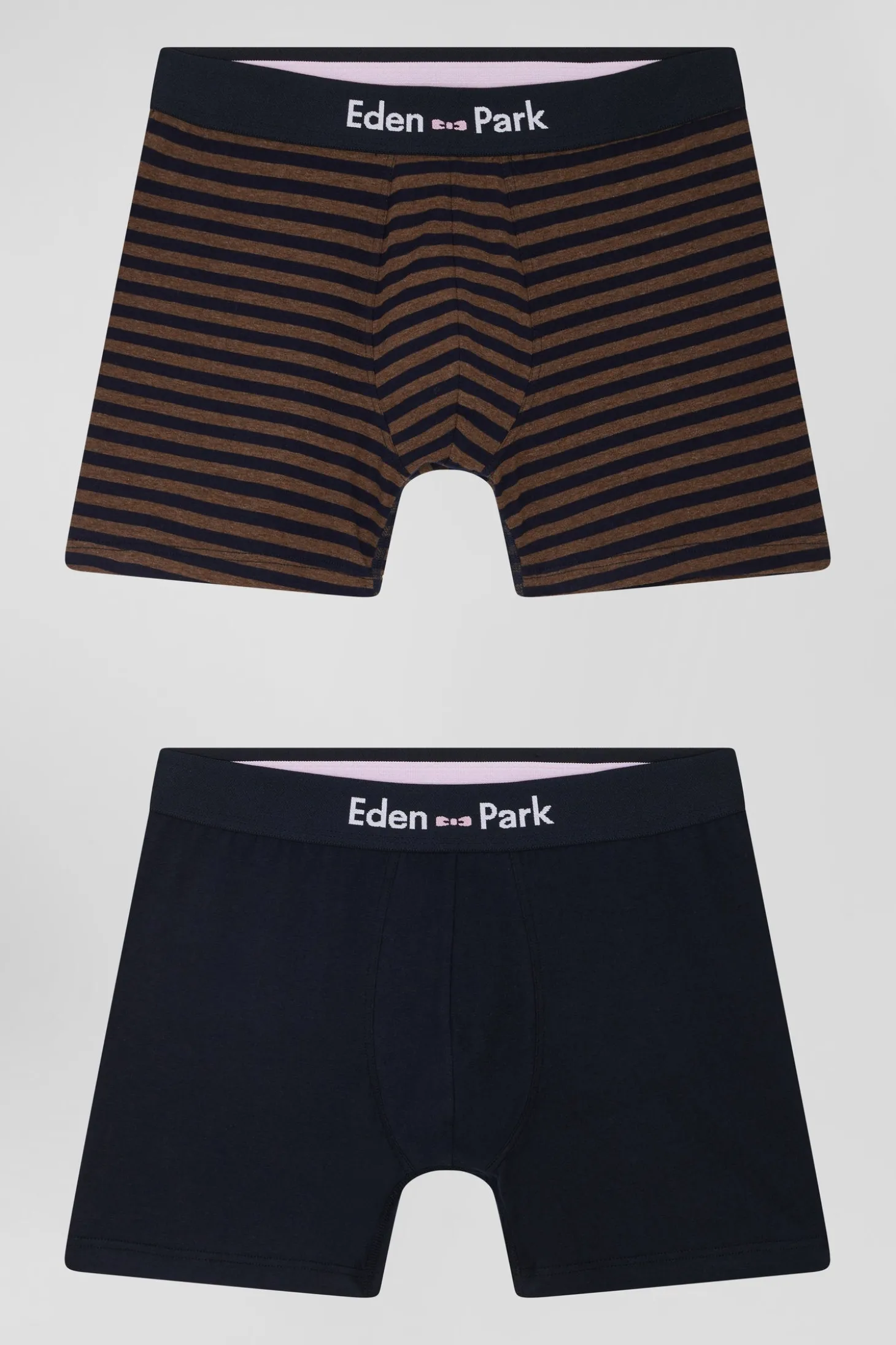 Set of 2 brown and striped stretch cotton boxers