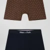 Set of 2 brown solid and micro pattern stretch cotton boxers