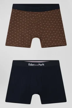 Set of 2 brown solid and micro pattern stretch cotton boxers