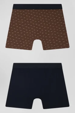 Set of 2 brown solid and micro pattern stretch cotton boxers