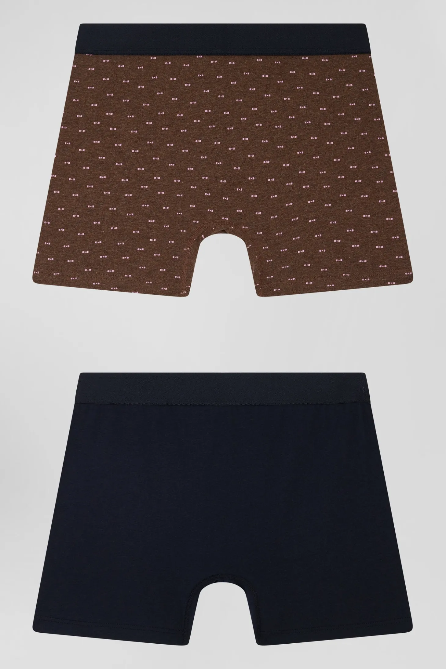 Set of 2 brown solid and micro pattern stretch cotton boxers