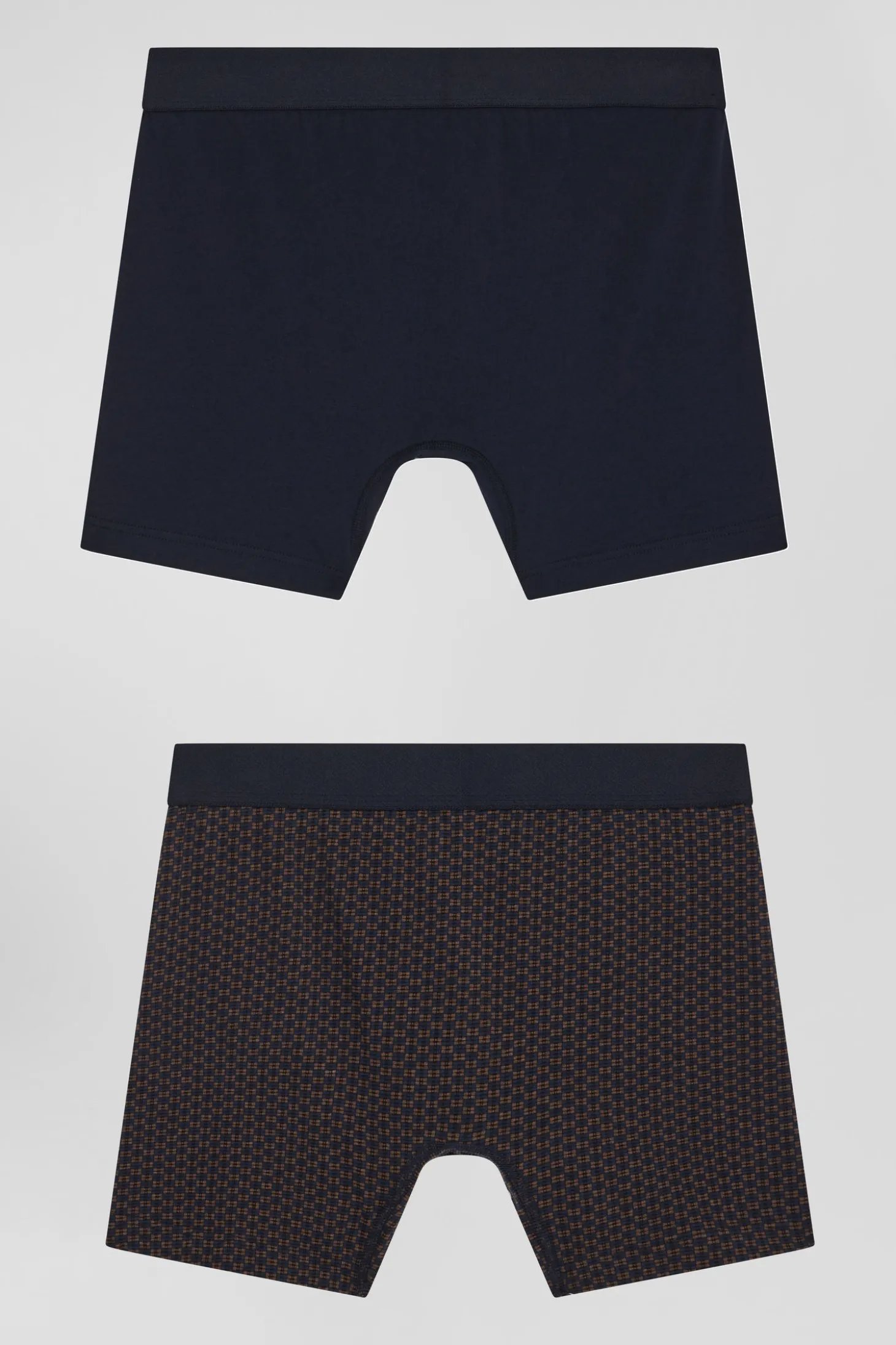 Set of 2 brown stretch cotton boxers with graphic micro patterns