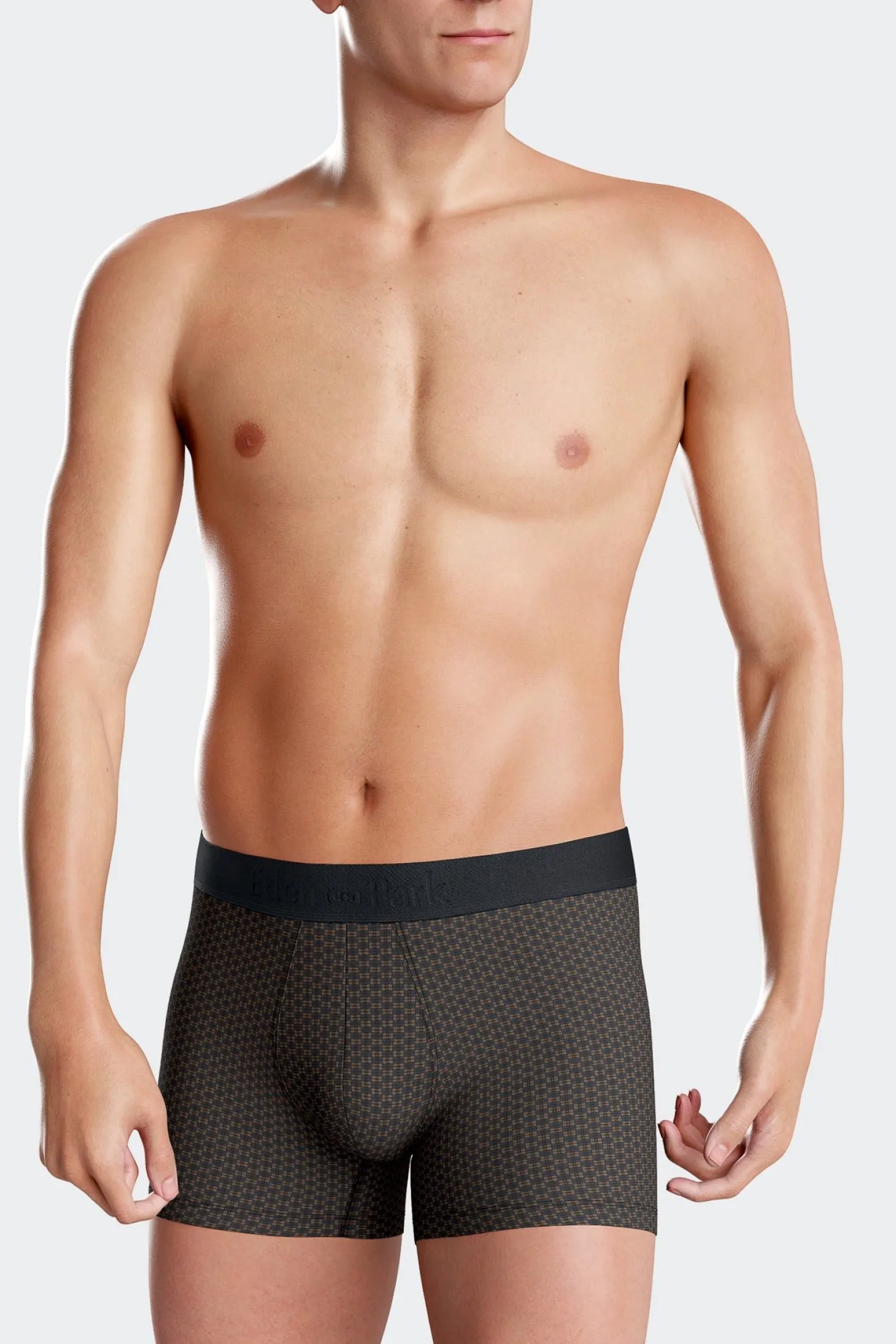 Set of 2 brown stretch cotton boxers with graphic micro patterns