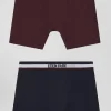 Set of 2 burgundy stretch cotton boxers with tricolor waistband