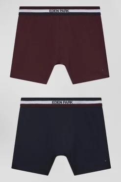 Set of 2 burgundy stretch cotton boxers with tricolor waistband